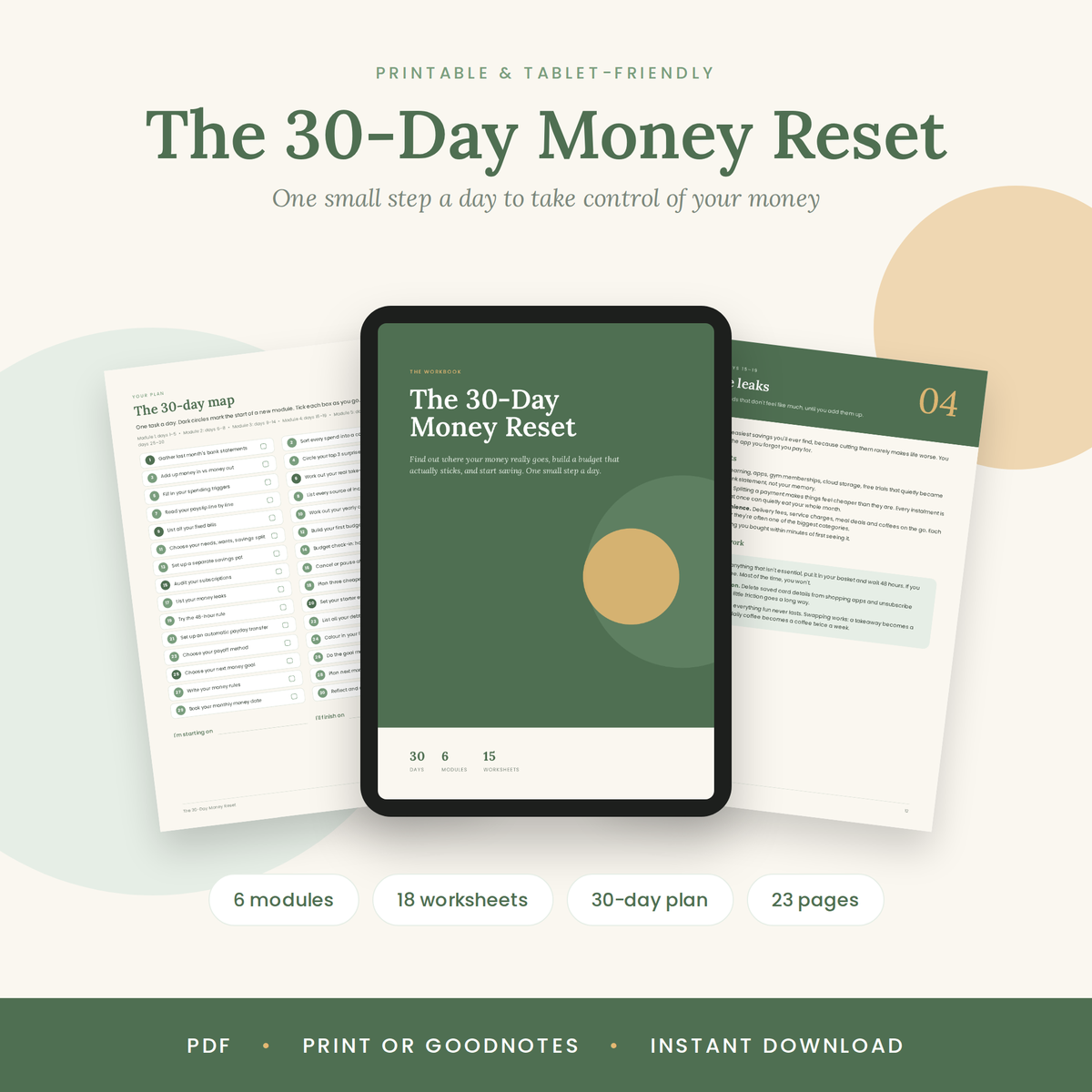 The 30-Day Money Reset | Printable Budget Workbook & Money Planner
